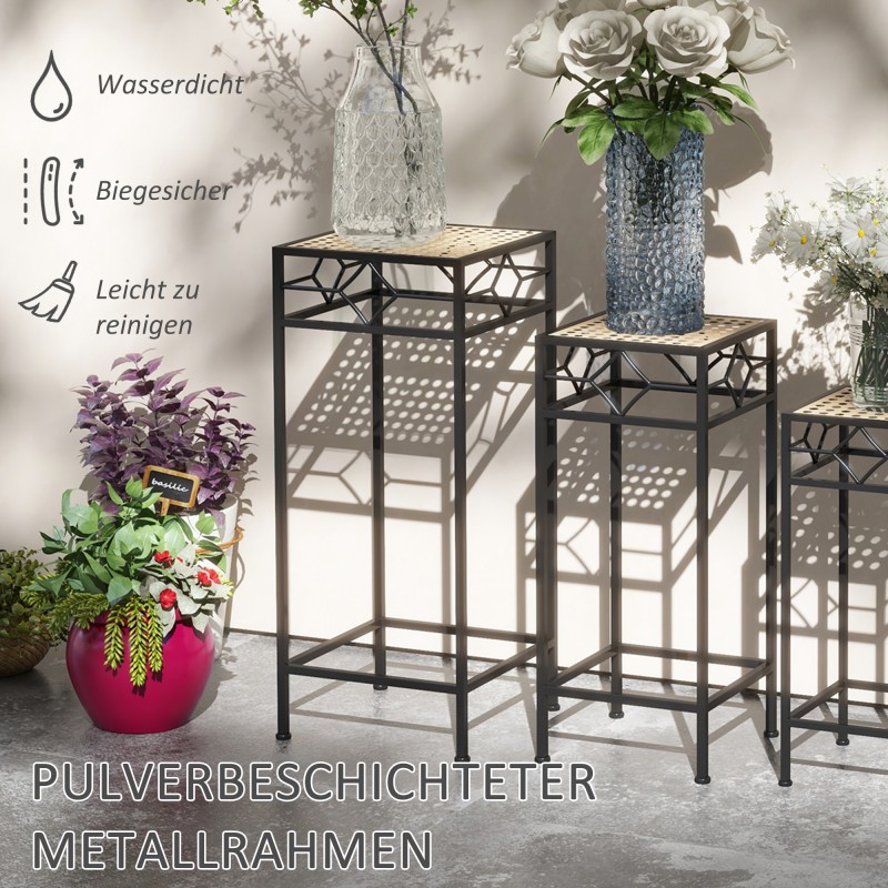 Kukkatelineet 3 kpl setti, metalli, pinottava, halkaisijat 20/24/28 cm, musta/kulta, sisä- ja ulkokäyttöön