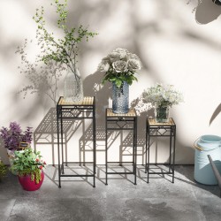 Kukkatelineet 3 kpl setti, metalli, pinottava, halkaisijat 20/24/28 cm, musta/kulta, sisä- ja ulkokäyttöön