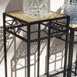 Kukkatelineet 3 kpl setti, metalli, pinottava, halkaisijat 20/24/28 cm, musta/kulta, sisä- ja ulkokäyttöön