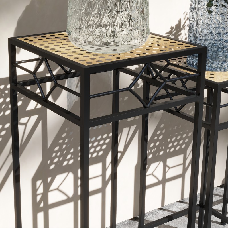 Kukkatelineet 3 kpl setti, metalli, pinottava, halkaisijat 20/24/28 cm, musta/kulta, sisä- ja ulkokäyttöön