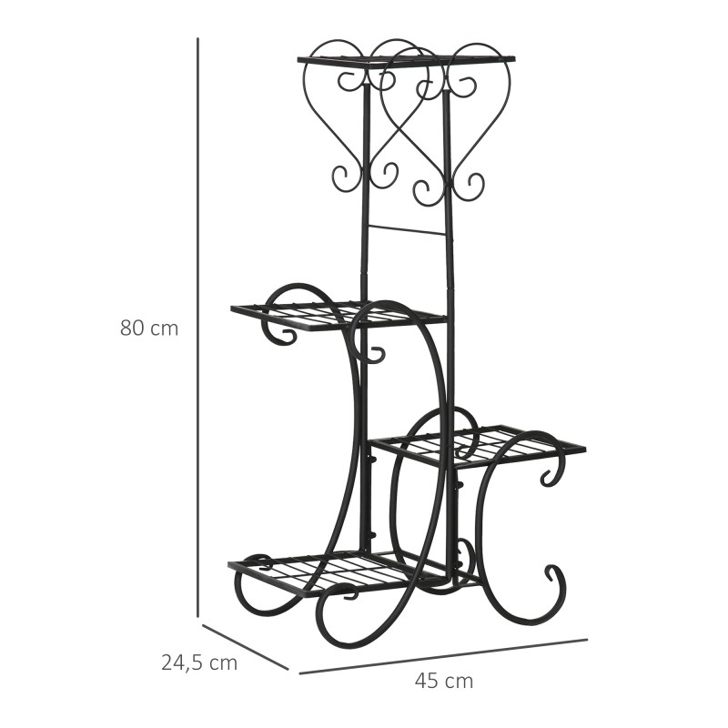 Kukkateline 4-tasoinen metallinen kasviteline sisä- ja ulkokäyttöön 45 x 24,5 x 80 cm musta