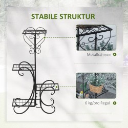 Kukkateline 4-tasoinen metallinen kasviteline sisä- ja ulkokäyttöön 45 x 24,5 x 80 cm musta