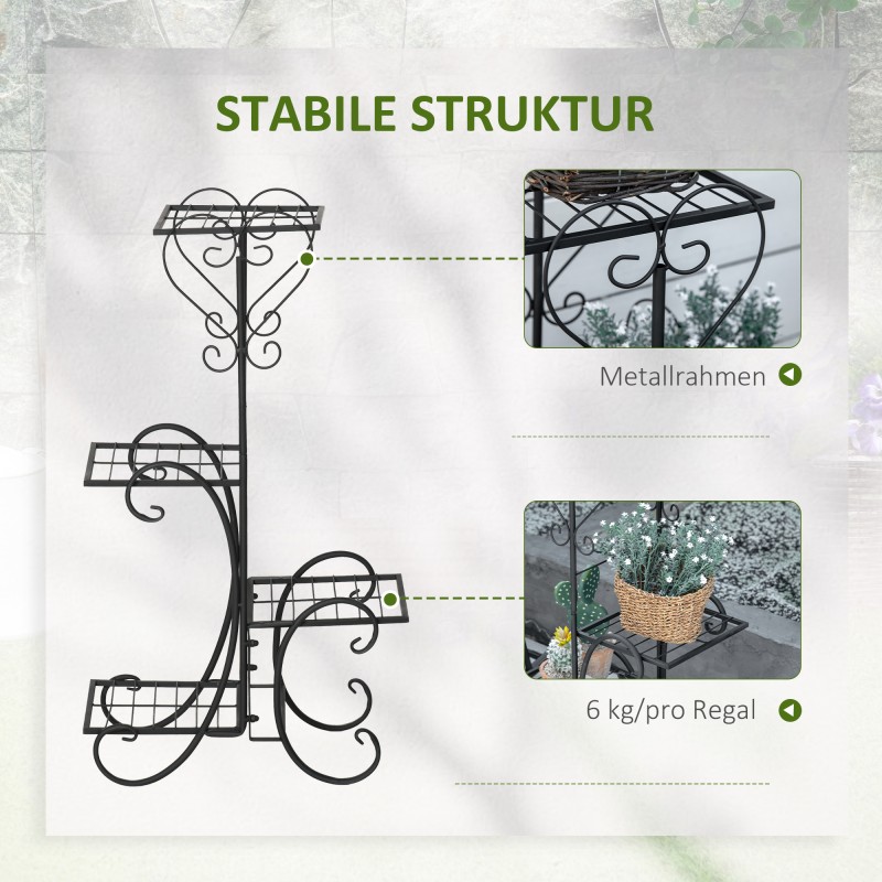 Kukkateline 4-tasoinen metallinen kasviteline sisä- ja ulkokäyttöön 45 x 24,5 x 80 cm musta