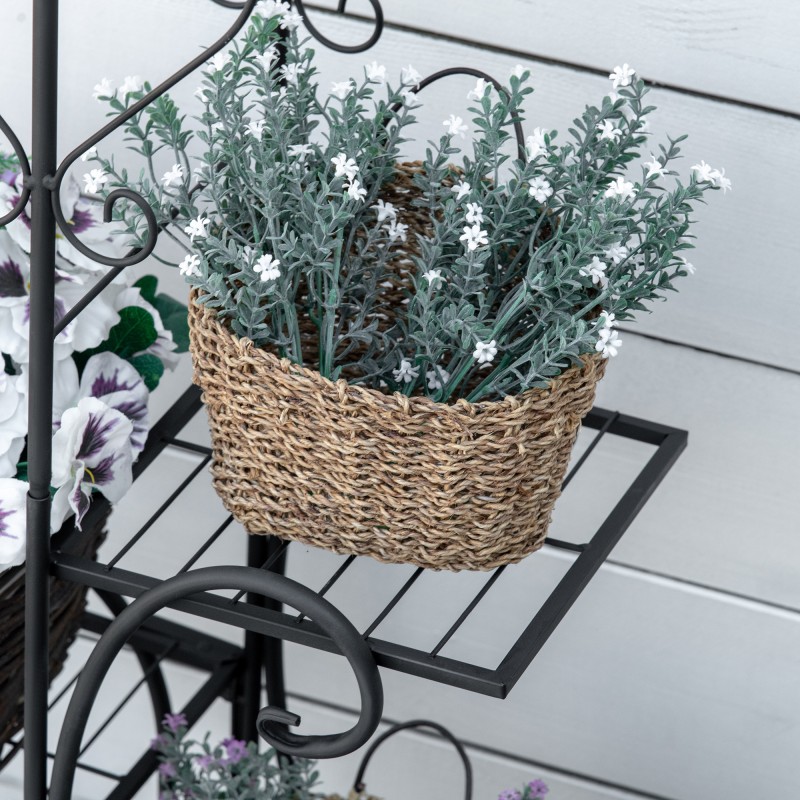 Kukkateline 4-tasoinen metallinen kasviteline sisä- ja ulkokäyttöön 45 x 24,5 x 80 cm musta