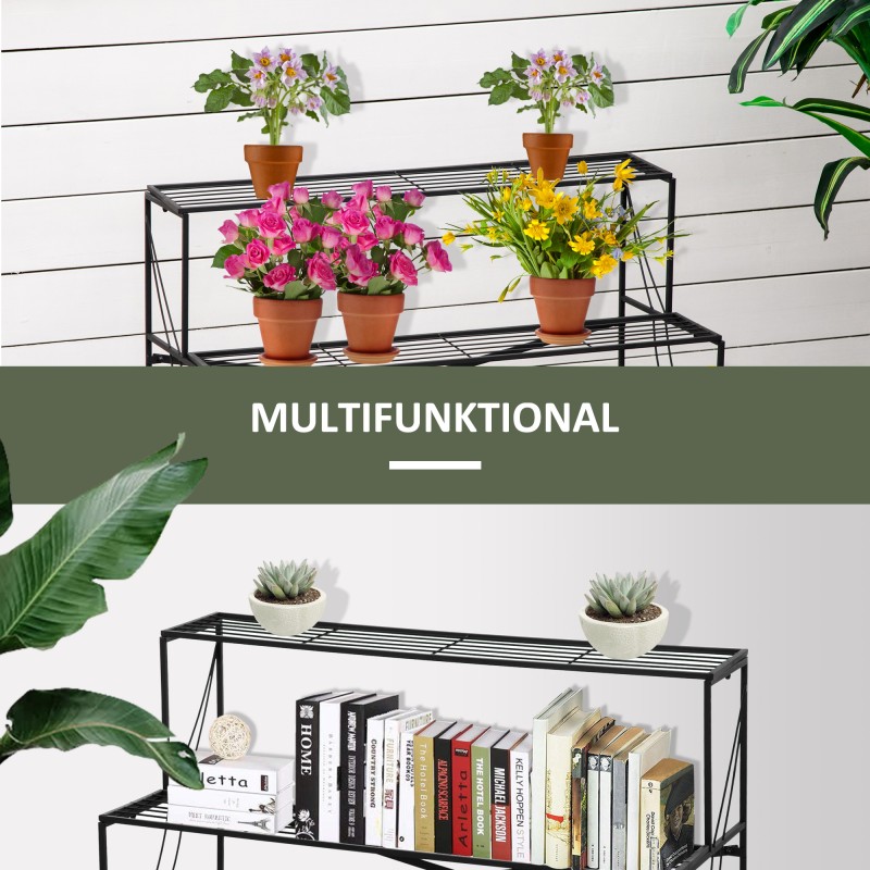 Metallinen kukkateline 3 tasoa sisä- ja ulkokäyttöön 95 x 63 x 72 cm musta