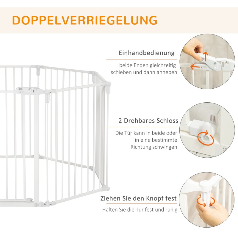 Koira-aita ja turvaportti sisätiloihin, 8 paneelia, teräs, 60 x 76 cm, valkoinen