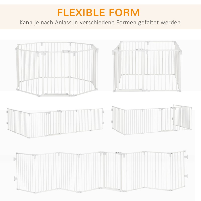 Koira-aita ja turvaportti sisätiloihin, 8 paneelia, teräs, 60 x 76 cm, valkoinen