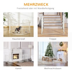 Koira-aita ja turvaportti sisätiloihin, 8 paneelia, teräs, 60 x 76 cm, valkoinen