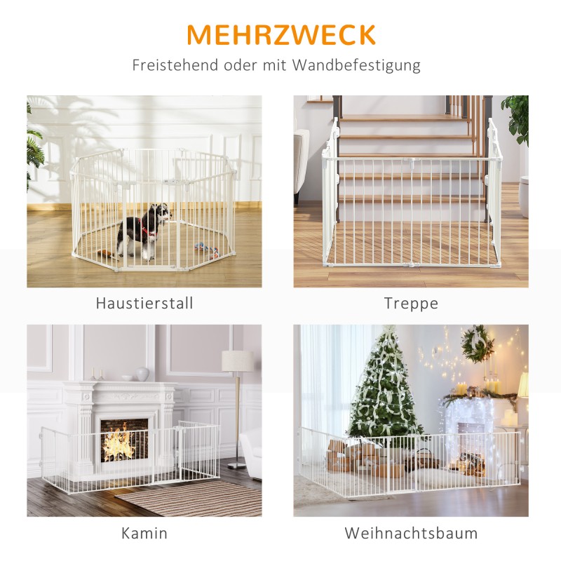 Koira-aita ja turvaportti sisätiloihin, 8 paneelia, teräs, 60 x 76 cm, valkoinen