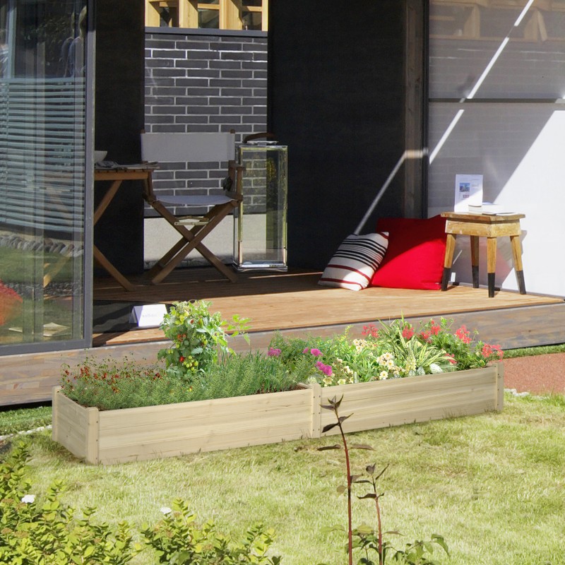 Puinen viljelylaatikko ulkokäyttöön, 2 istutusosaa, säänkestävä massiivipuu, 244 x 61,5 x 27 cm, natur