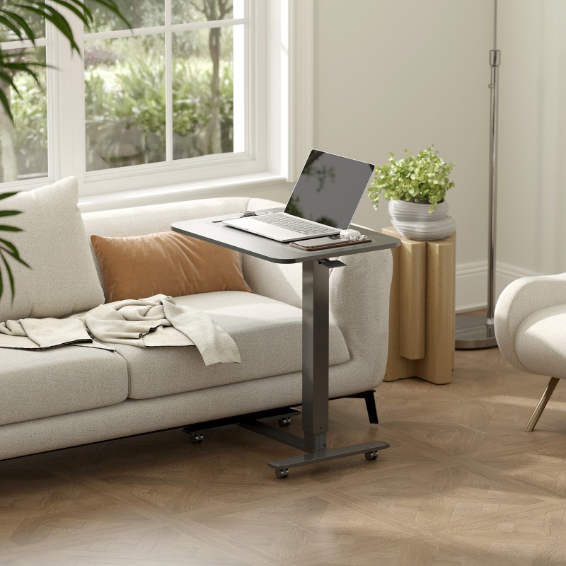 Korkeussäädettävä C-muotoinen työpöytä rullilla 65 x 48 x 73–110 cm musta