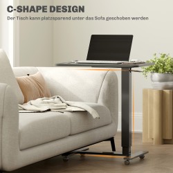 Korkeussäädettävä C-muotoinen työpöytä rullilla 65 x 48 x 73–110 cm musta