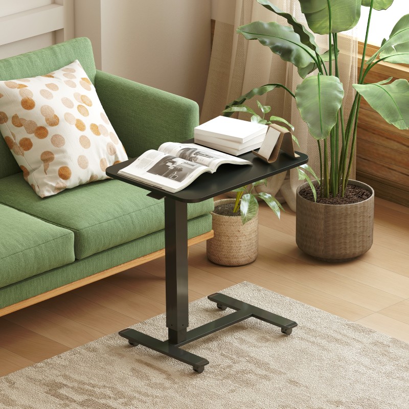 Korkeussäädettävä C-muotoinen työpöytä rullilla 65 x 48 x 73–110 cm musta