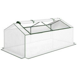 Pienoiskasvihuone ulkokäyttöön teräsrunko ja PE verkkomuovi 180 x 90 x 70 cm valkoinen