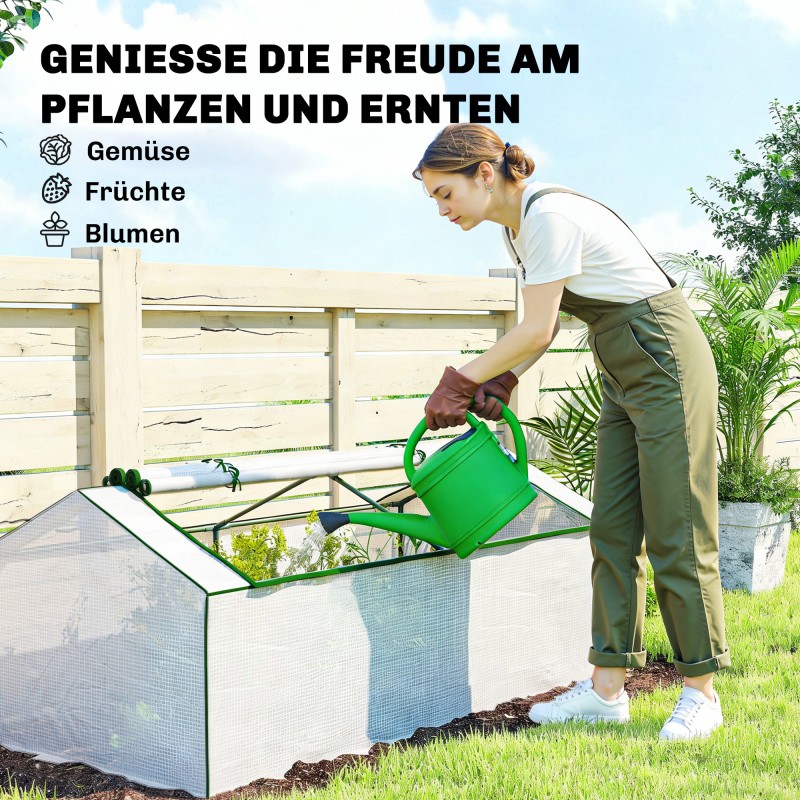 Pienoiskasvihuone ulkokäyttöön teräsrunko ja PE-verkkomuovi 180 x 90 x 70 cm valkoinen