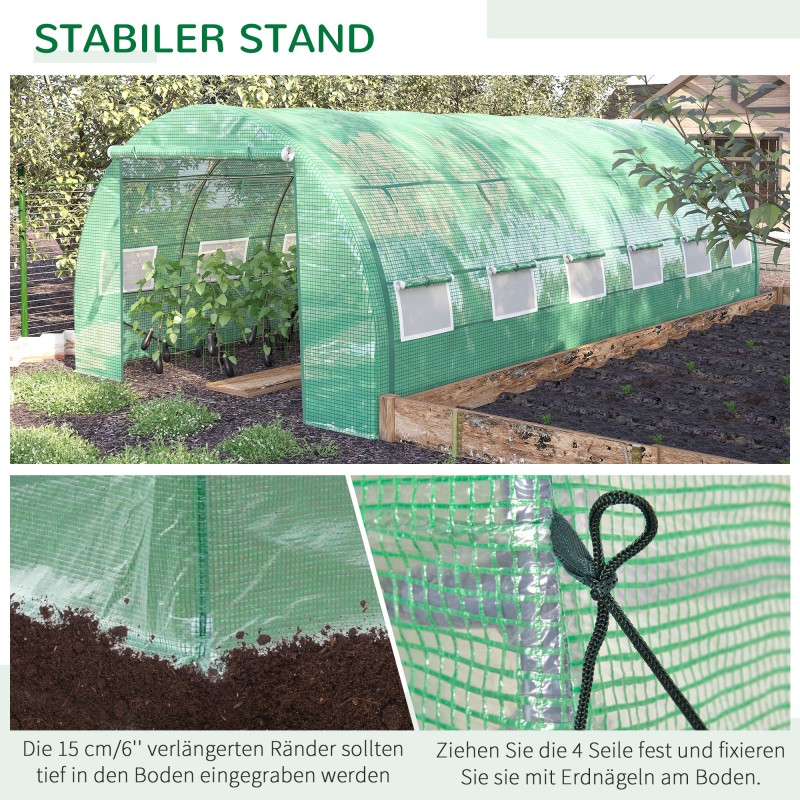 Kasvihuone tunnelikasvihuone teräsrunko PE-kate 6 x 3 x 2 m vihreä