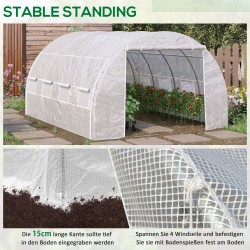 Tunnelikasvihuone, galvanoitu teräsrunko, PE-muovipeite, 4 x 3 x 2 m, valkoinen