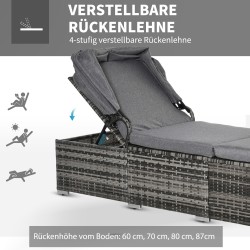 Puutarhan aurinkovuode polyrottinkia aurinkokatoksella, säädettävä, harmaa 195 x 65 x 40 cm