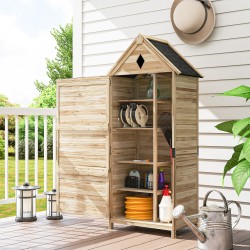 Puinen pihavarasto 4 hyllyllä, kuusipuu, huopakatto, 80 x 49 x 170 cm, luonnonpuu