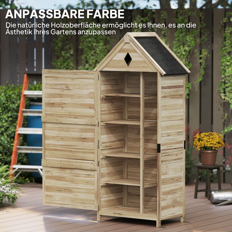 Puinen pihavarasto 4 hyllyllä, kuusipuu, huopakatto, 80 x 49 x 170 cm, luonnonpuu