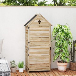 Puinen pihavarasto 4 hyllyllä, kuusipuu, huopakatto, 80 x 49 x 170 cm, luonnonpuu