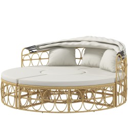 Aurinkopeti ulkokäyttöön 4 osainen polyrottinki 178 x 85 x 66 5 cm luonnonväri creme