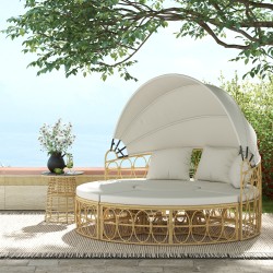 Aurinkopeti ulkokäyttöön 4-osainen polyrottinki 178 x 85 x 66,5 cm luonnonväri / creme