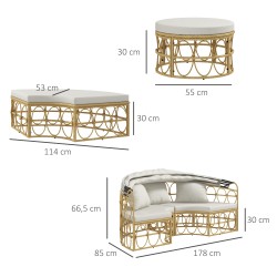Aurinkopeti ulkokäyttöön 4-osainen polyrottinki 178 x 85 x 66,5 cm luonnonväri / creme