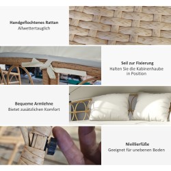 Aurinkopeti ulkokäyttöön 4-osainen polyrottinki 178 x 85 x 66,5 cm luonnonväri / creme