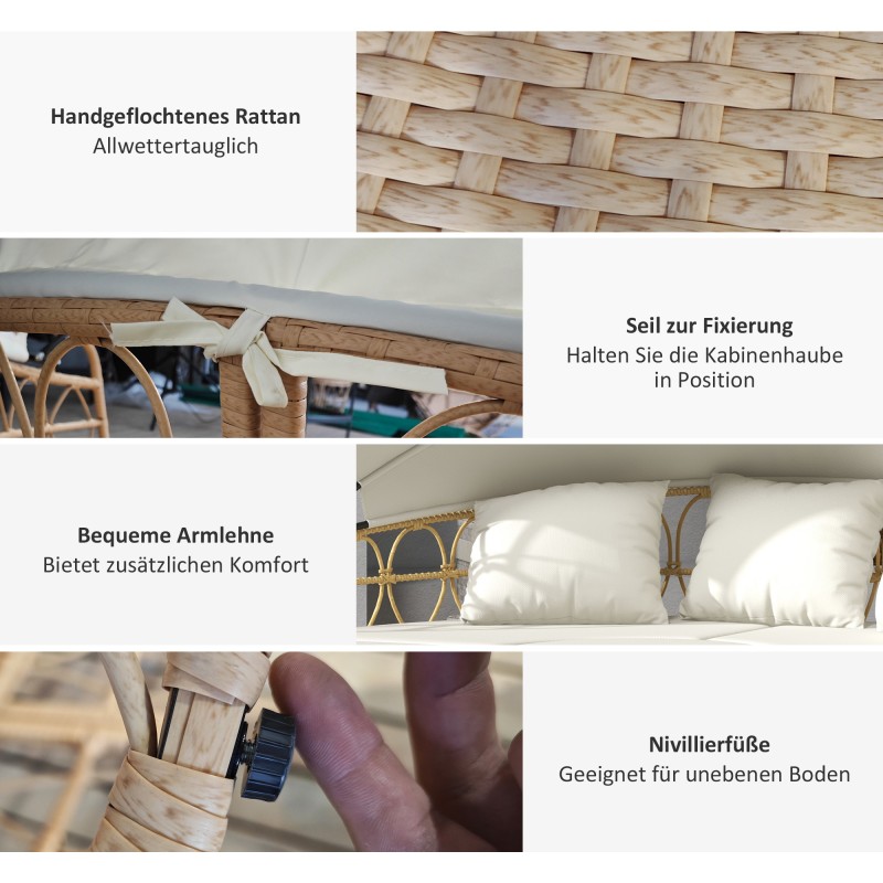 Aurinkopeti ulkokäyttöön 4-osainen polyrottinki 178 x 85 x 66,5 cm luonnonväri / creme