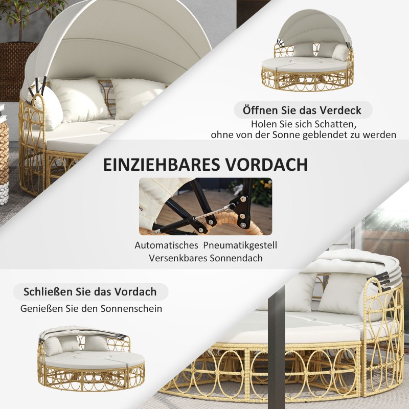 Aurinkopeti ulkokäyttöön 4-osainen polyrottinki 178 x 85 x 66,5 cm luonnonväri / creme