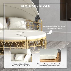 Aurinkopeti ulkokäyttöön 4-osainen polyrottinki 178 x 85 x 66,5 cm luonnonväri / creme