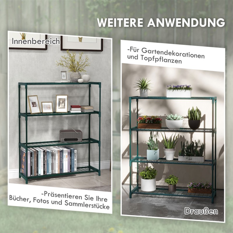 Kukkateline 4-tasoinen teräksinen kasviteline, 89 x 28 x 107 cm, tummanvihreä