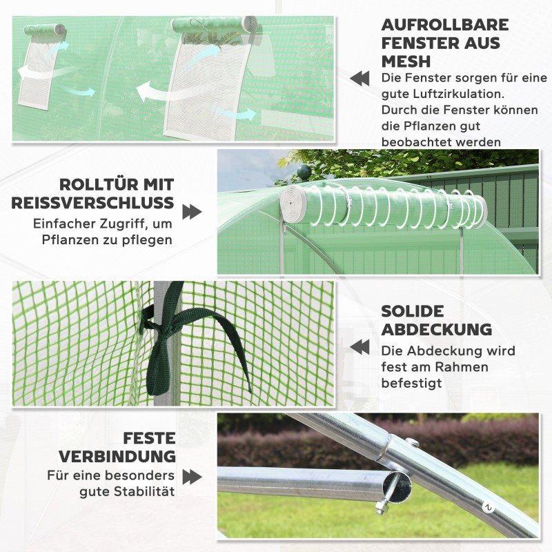 Kasvihuone tunnelimalli teräsrunko ja PE-muovikate 6 x 3 x 2 m vihreä