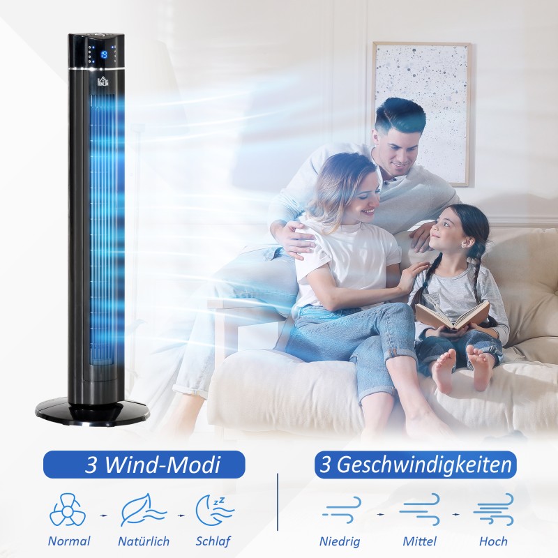 Tornituuletin ionisointitoiminnolla ja kaukosäätimellä, 32 cm, musta