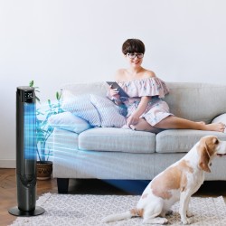 Tornituuletin ilmanjäähdyttimellä, 4 tilaa, 3 nopeutta, ajastin 12 h, 2,8 l vesisäiliö, musta, muovi