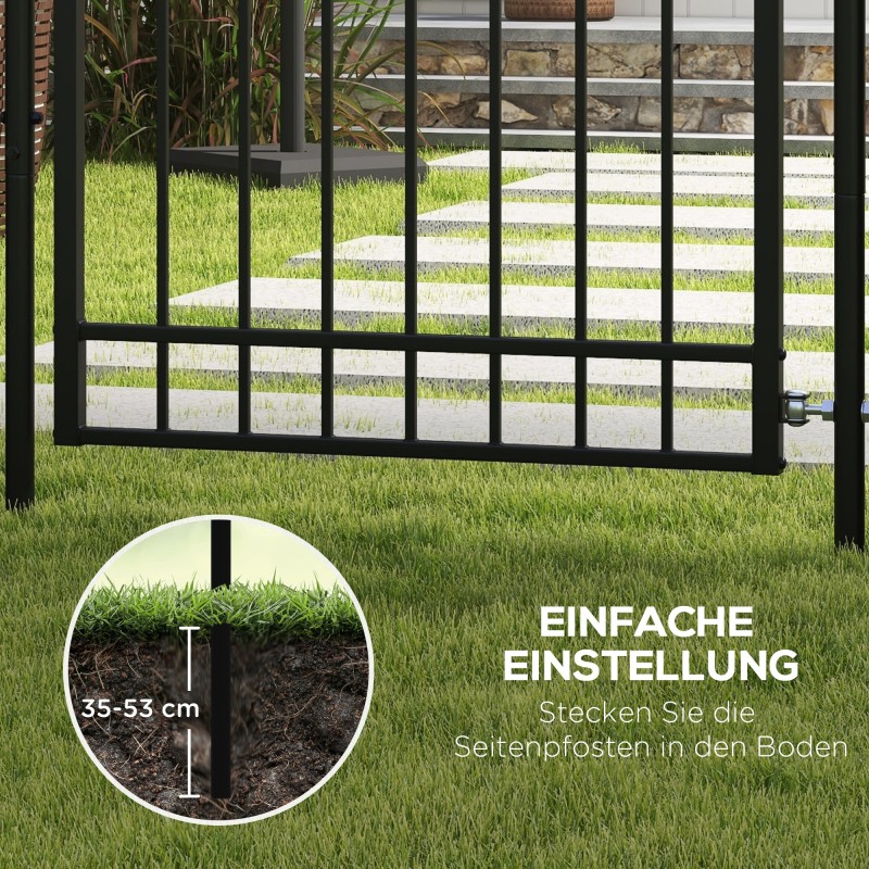 Metallinen pihaportti lukolla ja avaimilla, galvanoitu teräs, 107 x 204 cm, musta