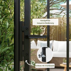 Metallinen pihaportti lukolla ja avaimilla, galvanoitu teräs, 107 x 204 cm, musta