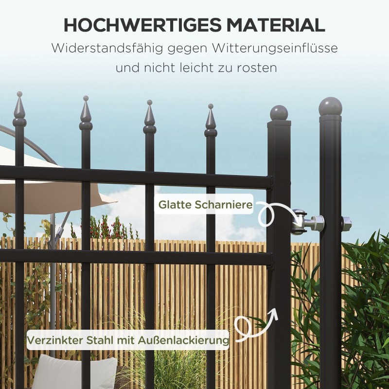 Metallinen pihaportti lukolla ja avaimilla, galvanoitu teräs, 107 x 204 cm, musta