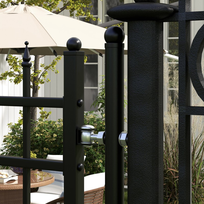 Metallinen pihaportti lukolla ja avaimilla, galvanoitu teräs, 107 x 204 cm, musta