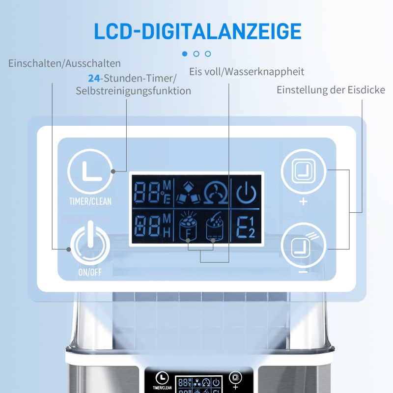 Jääpalakone 20 kg/vrk, 3,2 L vesisäiliö, 2,3 L jääkori, ruostumaton teräs, hopea