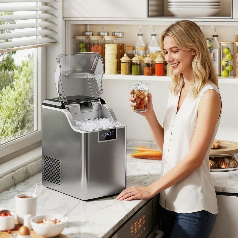 Jääpalakone 20 kg/24 h, 2,1 L vesisäiliö, ruostumaton teräs, hopea