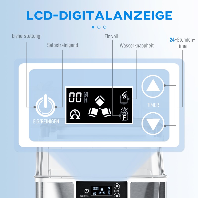 Jääpalakone 20 kg/24 h, 2,1 L vesisäiliö, ruostumaton teräs, hopea