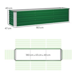 Teräksinen korkeapeili 3 istutusaluetta, avoin pohja, 183 x 47 x 40 cm, vihreä