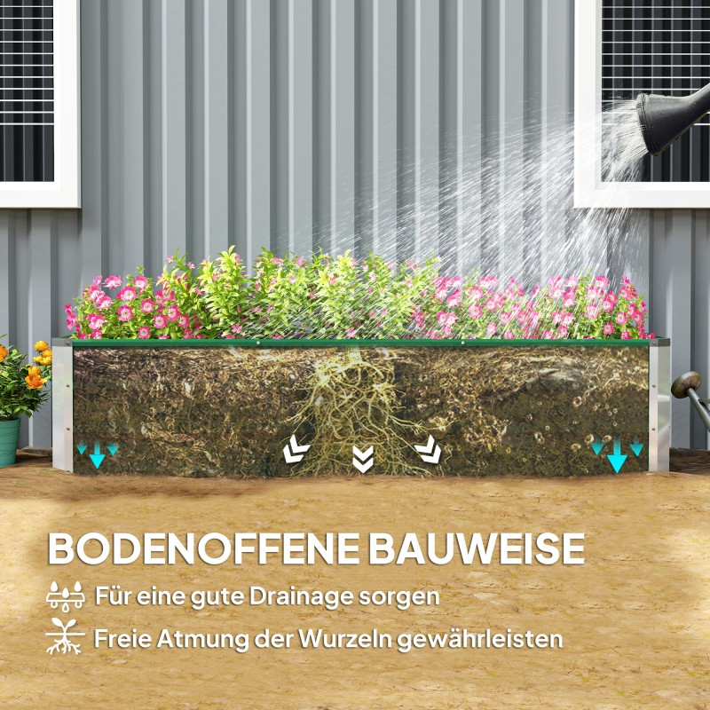 Teräksinen korkeapeili 3 istutusaluetta, avoin pohja, 183 x 47 x 40 cm, vihreä