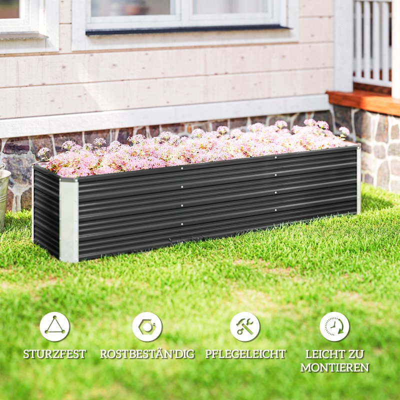 Teräksinen korotettu kasvilaatikko puutarhaan 183 x 47 x 40 cm harmaa