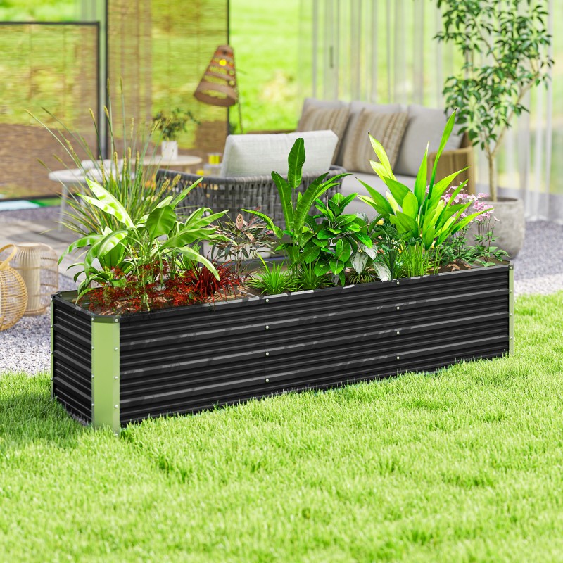 Teräksinen korotettu kasvilaatikko puutarhaan 183 x 47 x 40 cm harmaa