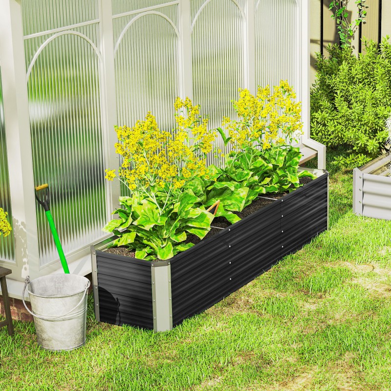 Teräksinen korotettu kasvilaatikko puutarhaan 183 x 47 x 40 cm harmaa