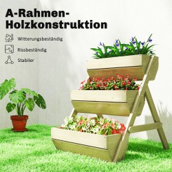 Pystypuutarha 3 tasoa puinen parveke- ja terassiviljelyyn 65x75x76 cm vihreä