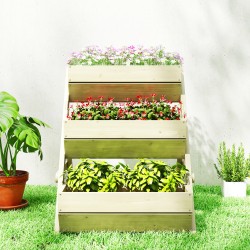 Pystypuutarha 3 tasoa puinen parveke- ja terassiviljelyyn 65x75x76 cm vihreä